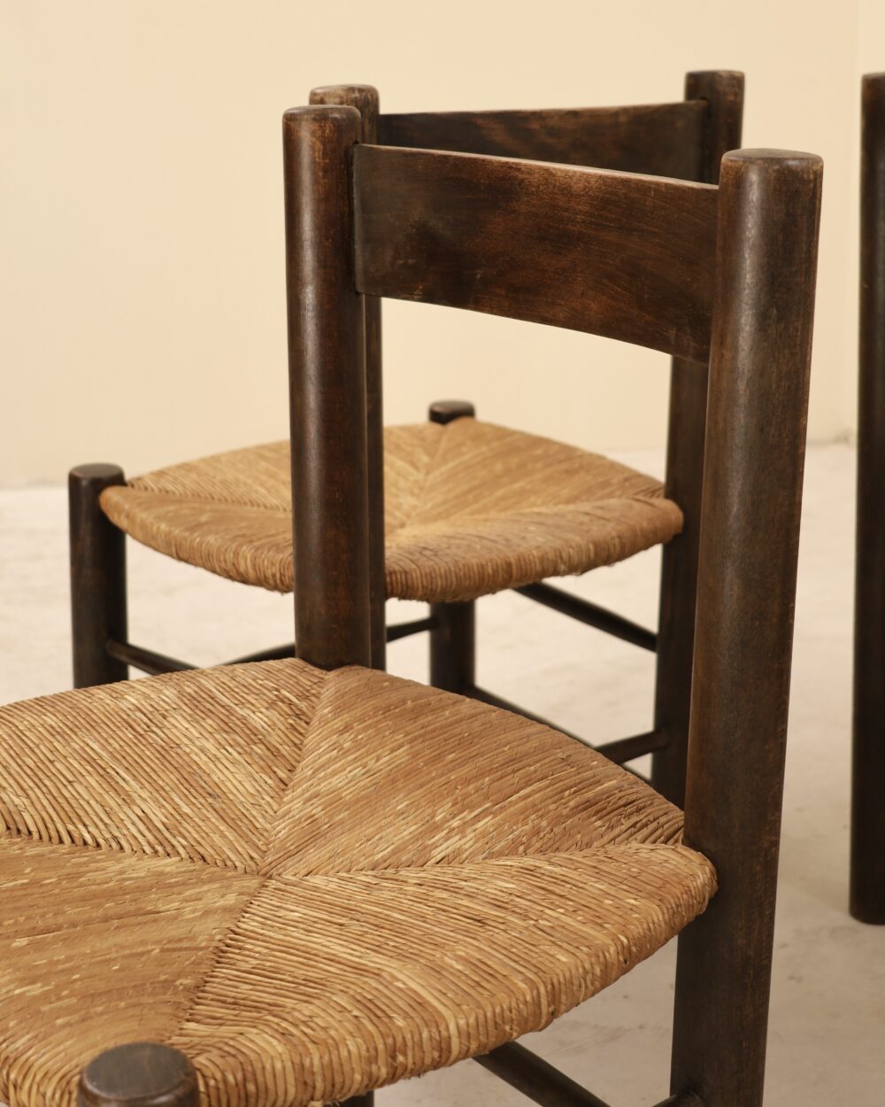 Chaises en hêtre et paille, France, 1960&rsquo;s