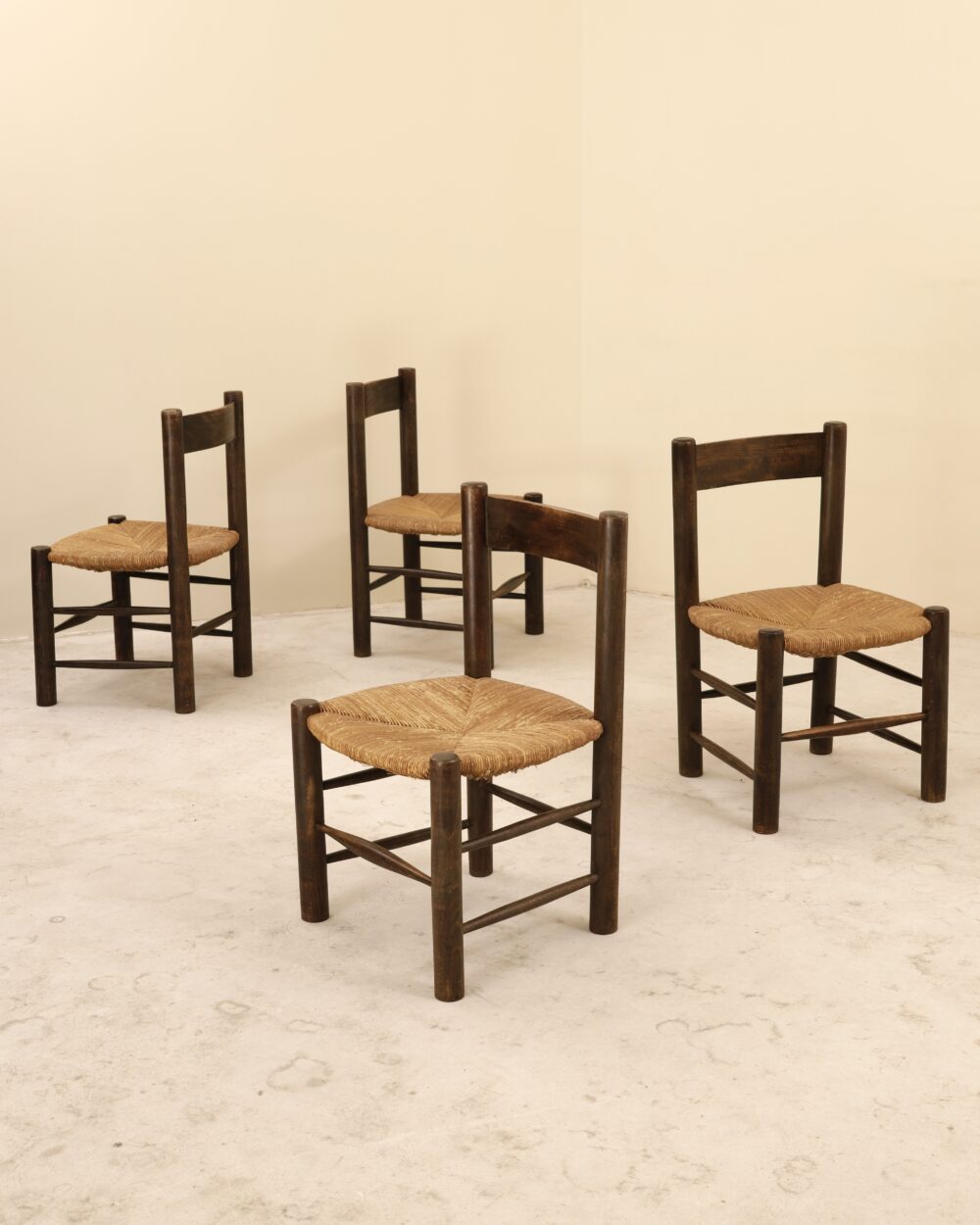Chaises en hêtre et paille, France, 1960&rsquo;s
