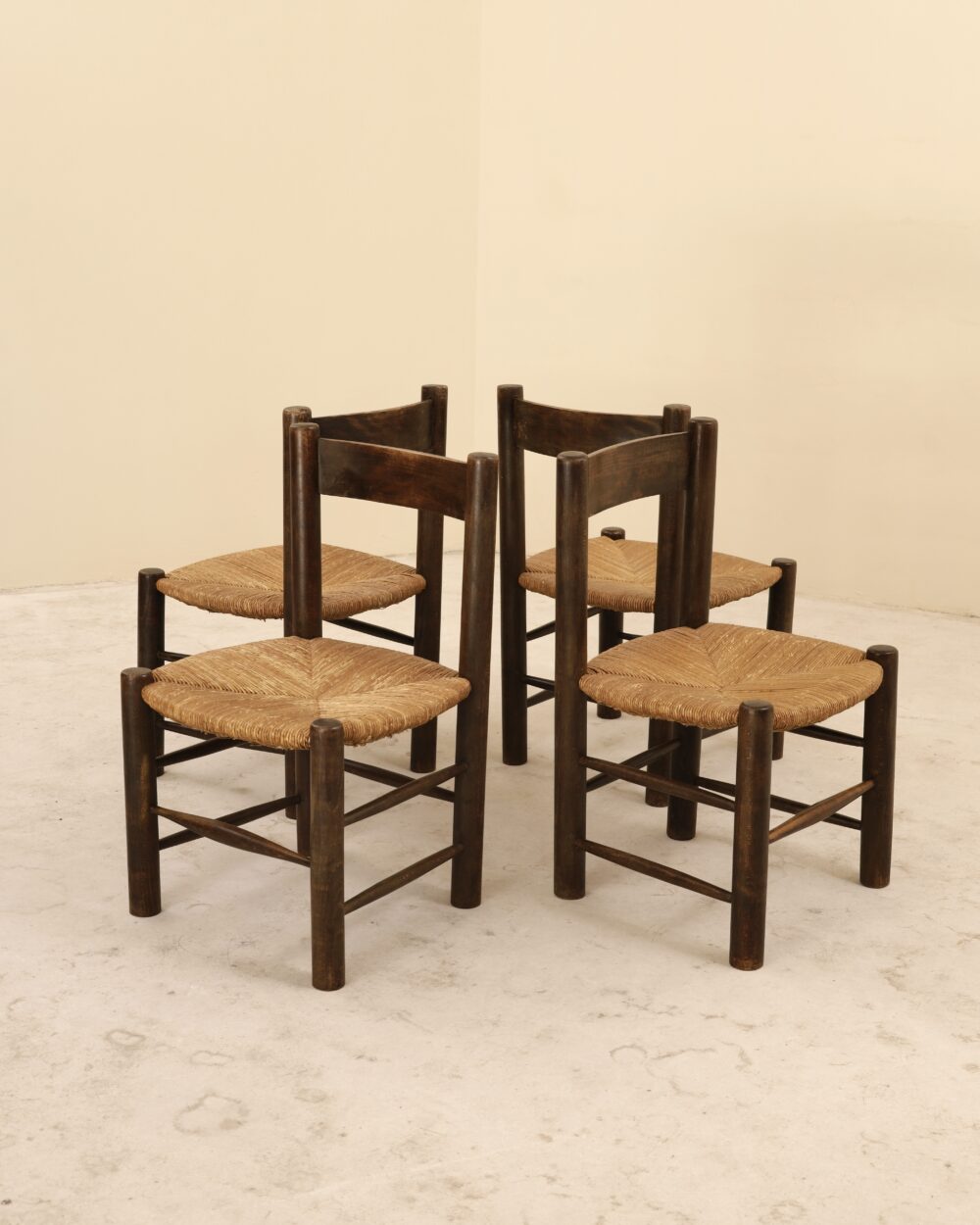 Chaises en hêtre et paille, France, 1960&rsquo;s