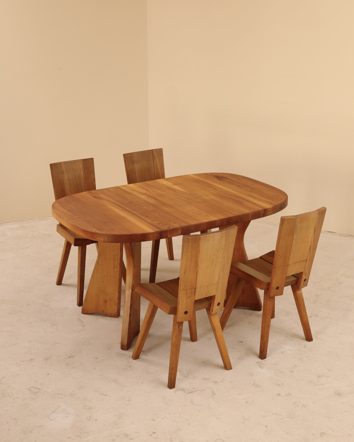 Table en orme massif, C. Demoyen, France, 1980&rsquo;s