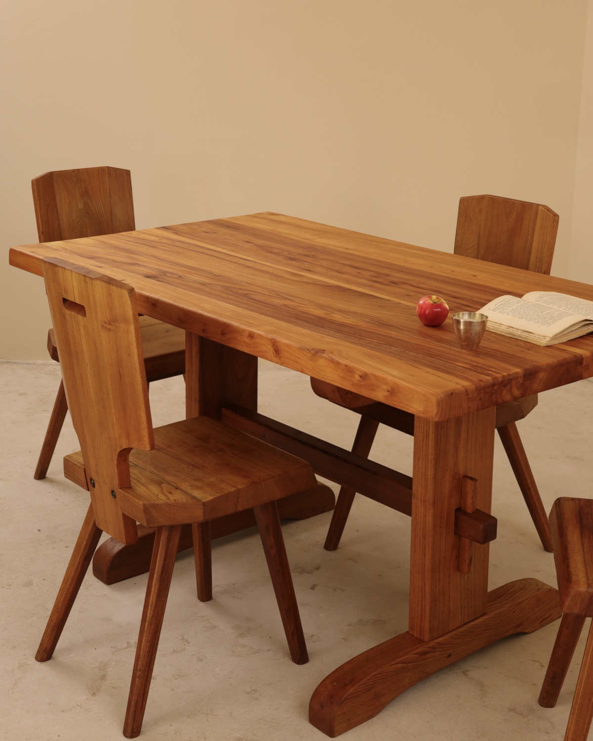 Table en orme massif, France, 1980&rsquo;s